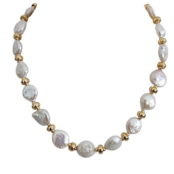 Artisan Jewelry - Coin Pearl Necklace Gold Accent Beads Toggle Clasp  A0369 Q7